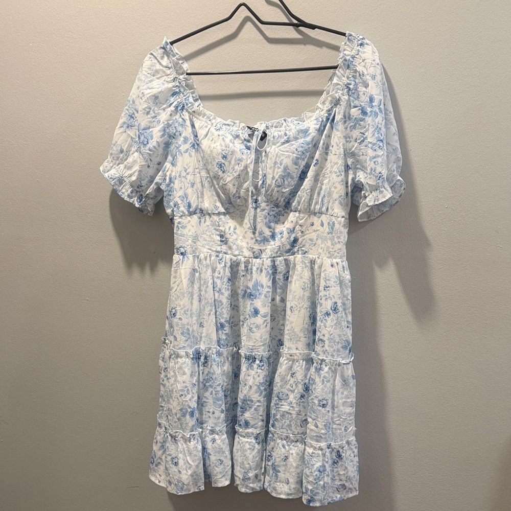 Light Blue Floral Tiered Mini Dress